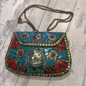 Antik Kraft Turquoise Metal Clutch